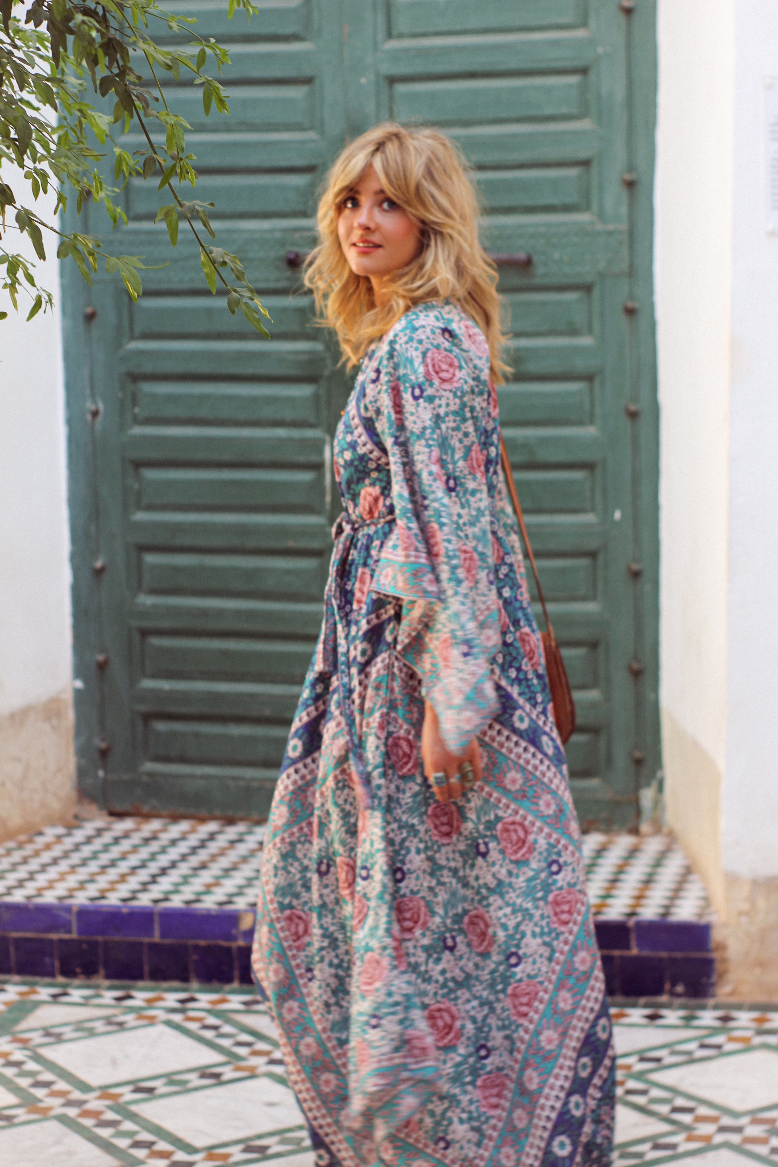 Caftan Adini Maxi Dresses Bed Of Roses Kaftan Blue With Green