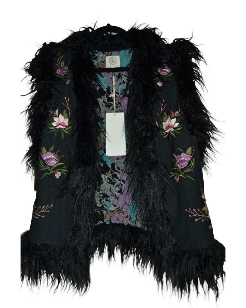 Detail of vintage silk sari lining in purple, teal, and taupe floral – Twilight Garden print