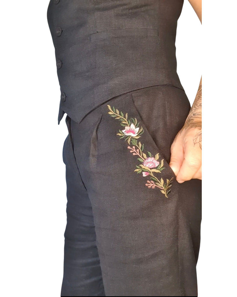 AmberDawn Midnight Rose vest styled with high waisted flares