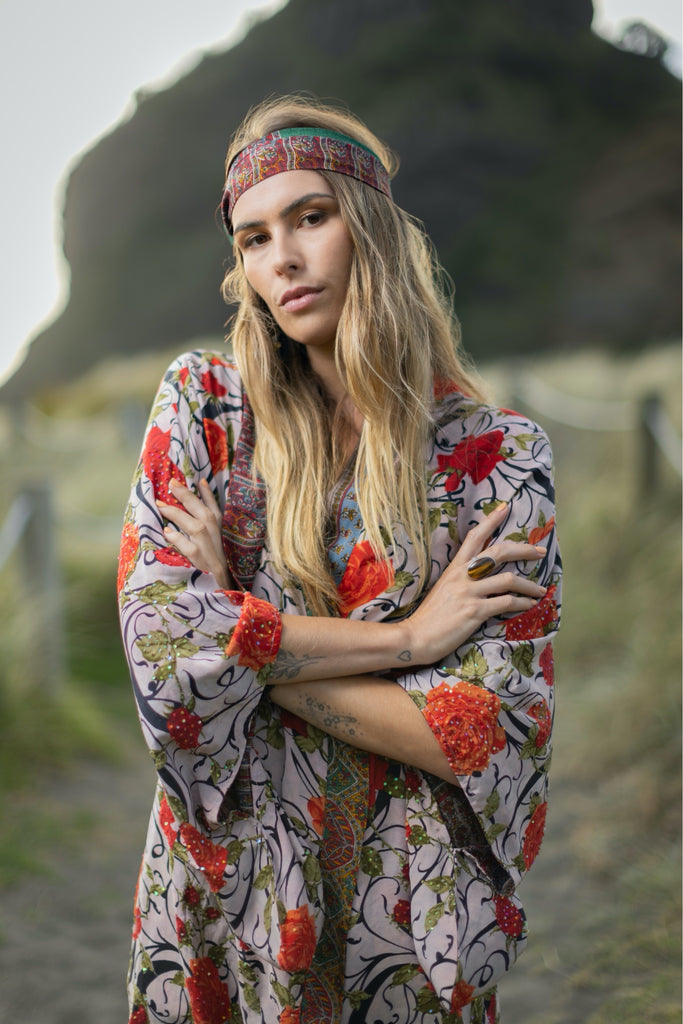 handmade kimonos made with love - red flower reversible kimono