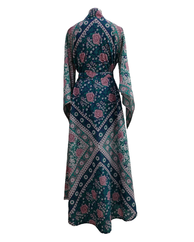 Bed of Roses Kaftan - Blue with Green - back